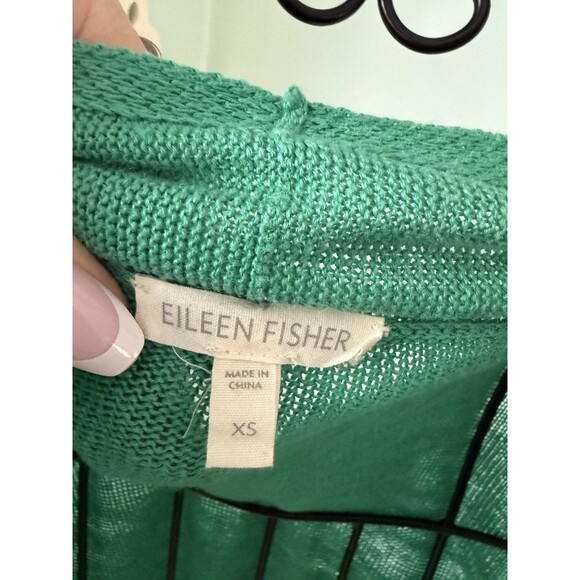 Eileen Fisher Green Linen Cardigan Size XS Open Front - Picture 3 of 7